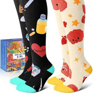 Cotton Compression Knee High Socks - Nurse Theme (2xl)
